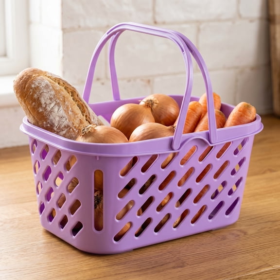 FRCOLOR Violet Plastic Shopping Storage Basket with Double Handles for Shopping Use, Large Capacity