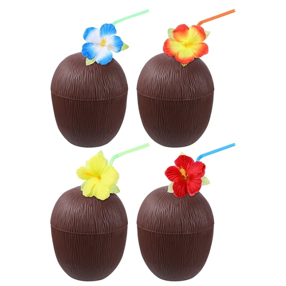 ELAYARD Plastic Coconut-Shaped Cup Coffee with Straw for Hawaiian Party and Kitchen Use