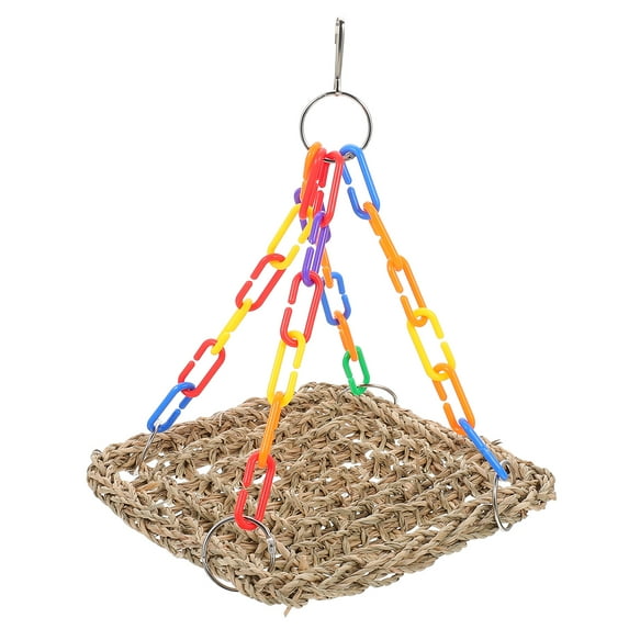 Howish bird toys Seagrass Bird Foraging Cage Toy with Colorful Chewing Rope Toys(8.27"X7.48"X7.09")