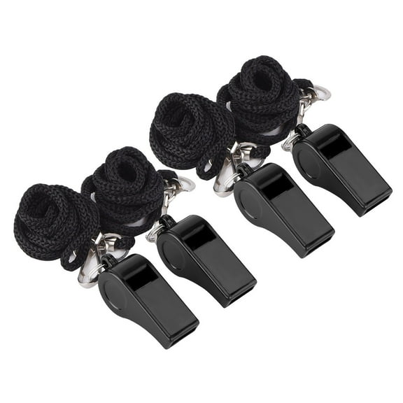 4-Pack Portable Plastic Emergency Survival Whistles with Lanyard for Football Referees, Officials, First Aid Use, Black, 1.97"x0.83"x0.71"