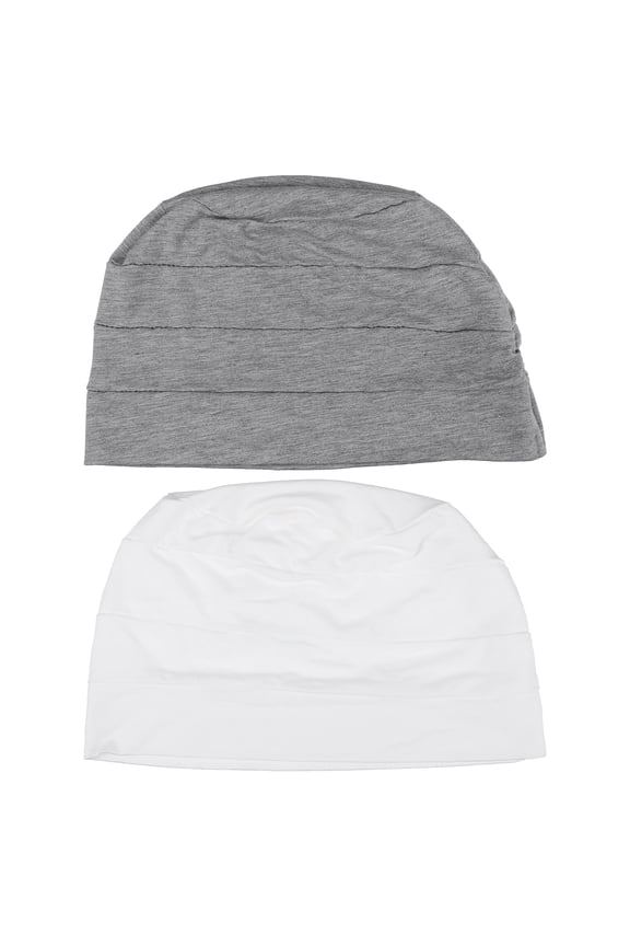 sleep cap Night Hat Cotton Elastic Bonnet for Sleep, 2Pcs (White Gray),cotton(11.22"X2.76"X0.39")