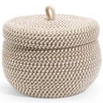 thumbnail image 1 of Howish small basket Cotton Rope Basket with Lid Round Woven Decorative Storage Bin Organizer Box,cotton rope(8.27"X8.27"X6.69"), 1 of 8