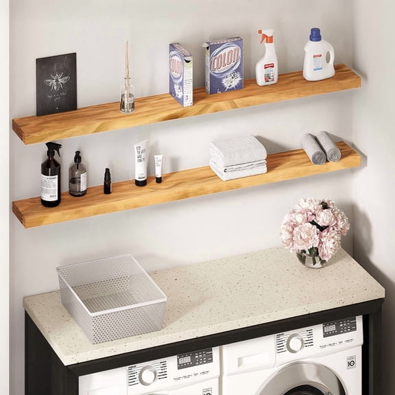 Howizz 72" Pine Wood Floating Shelf, Rustic Wall Mounted Wooden Shelf with Invisible Brackets, Fireplace Mantel Shelf for Living Room, Natural