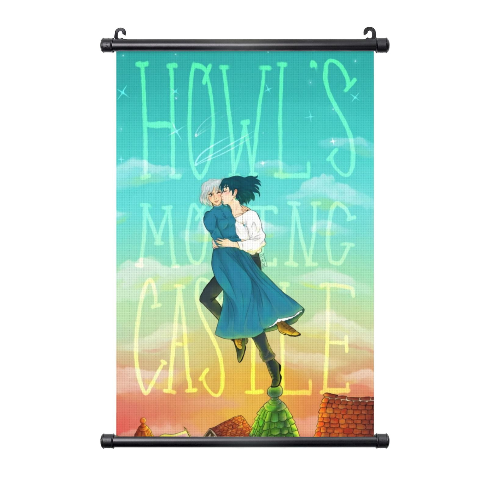 Howl'S Moving Castle Hanging Poster, Black Plastic Shaft Wall Hanging