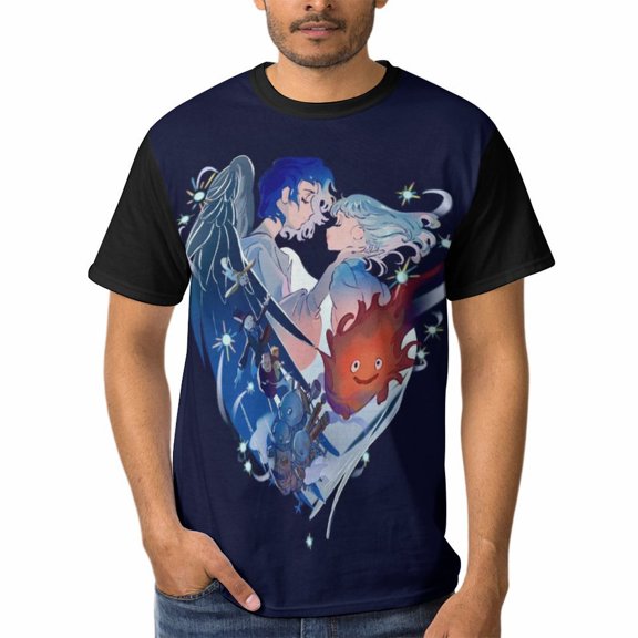 Howl's Moving Castle Mens T-Shirt Short-Sleeved Shirts Round Neck Summer Tees Blouse for Outdoor 3XL