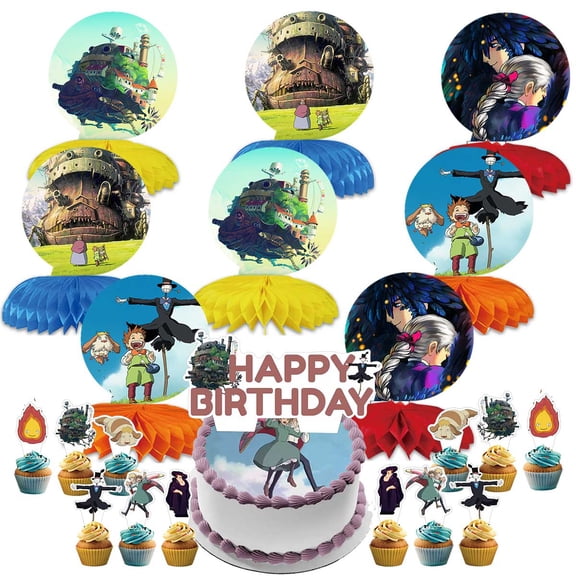 Howl's Moving Castle Party Decor Supplies Honeycomb Centerpieces&Table Toppers Cake Toppers Decorations for Birthday