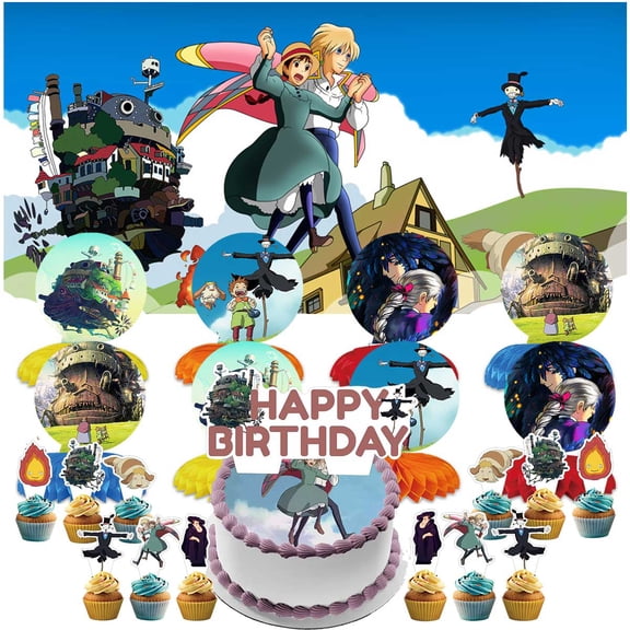Howl's Moving Castle Party Decorations Banner Decor Supplies Honeycomb Centerpieces Table Toppers Cake Toppers for Birthday Photo Props
