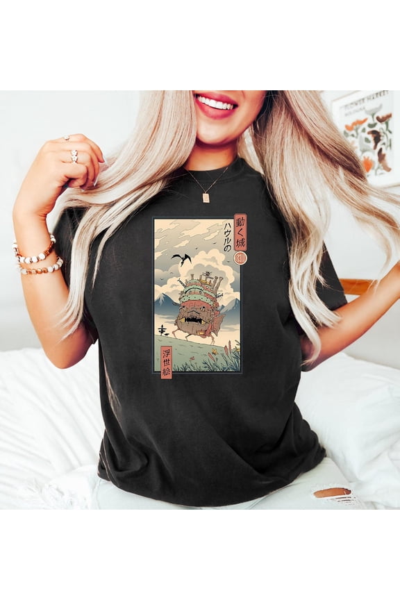 Howl's Moving Castle T-Shirt, Howl and Sophie, Studio Ghibli Tees, Anime Lover Gifts, Hayao Miyazaki, Totoro, Howl Moving Castle,Black color,size 2XL