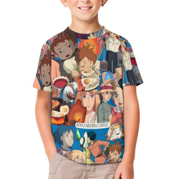 Howl's Moving Castle Unisex T-Shirt for Boys Girls Short Sleeve Sports Top Breathable Blouse 3D Prints Tee Shirts Casual Children Clothing 100CM