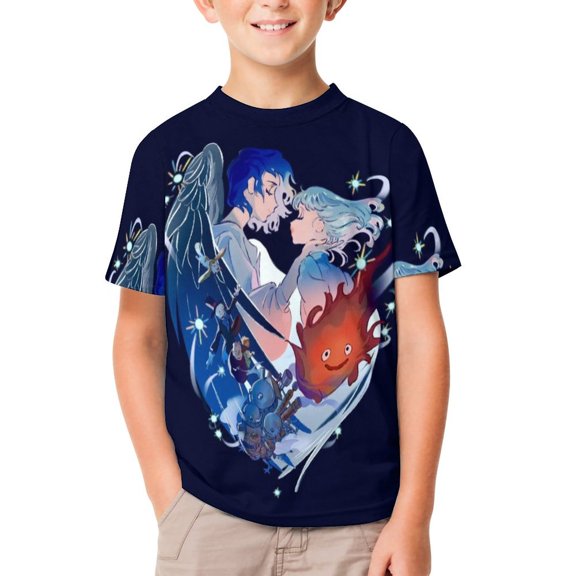 Howl's Moving Castle Unisex T-Shirt for Boys Girls Short Sleeve Sports Top Breathable Blouse 3D Prints Tee Shirts Casual Children Clothing 100CM