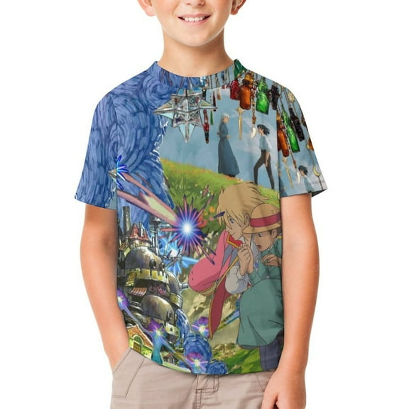 Howl's Moving Castle Unisex T-Shirt for Boys Girls Short Sleeve Sports Top Breathable Blouse 3D Prints Tee Shirts Casual Children Clothing 120CM