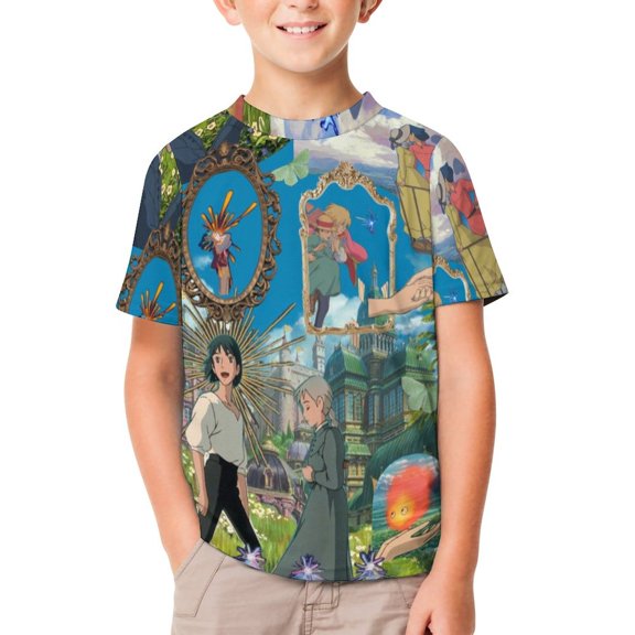 Howl's Moving Castle Unisex T-Shirt for Boys Girls Short Sleeve Sports Top Breathable Blouse 3D Prints Tee Shirts Casual Children Clothing 120CM