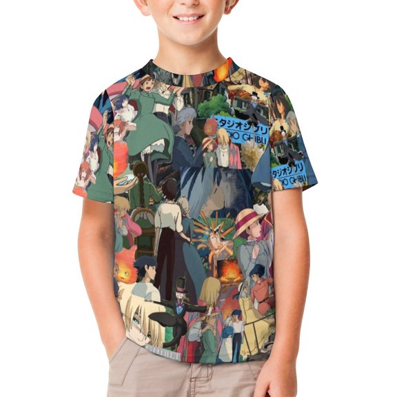 Howl's Moving Castle Unisex T-Shirt for Boys Girls Short Sleeve Sports Top Breathable Blouse 3D Prints Tee Shirts Casual Children Clothing 120CM