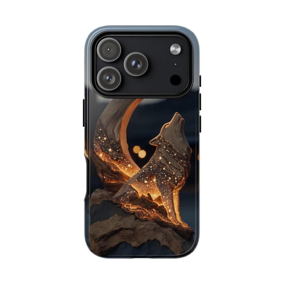 Howling Coyote Moon Carved Sculpture Rustic Desert Phone Case with iPhone 17 to 11 Pro Max