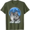 thumbnail image 1 of Howling Lone Animal Wolf on Moon Gift Funny Unisex T-Shirt for Men Women Kids Toddler,Military Green Color,Size 4XL, 1 of 5