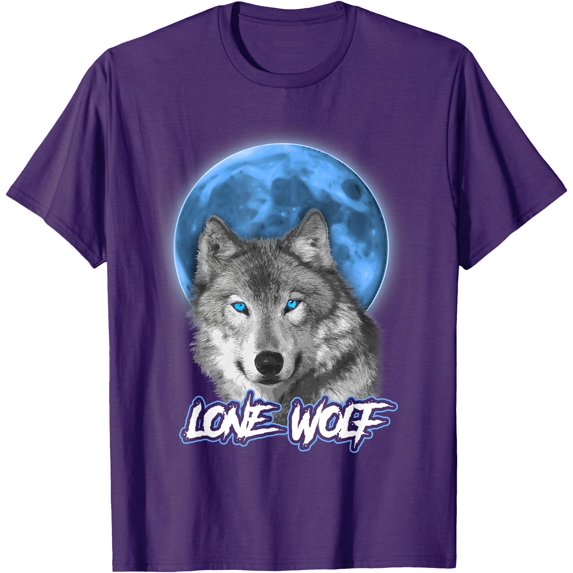 Howling Lone Animal Wolf on Moon Gift Funny Unisex T-Shirt for Men Women Kids Toddler,Purple Color,Size YXL