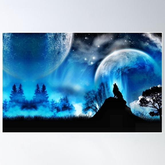 Howling Moon Wolf Art Poster Wall Art, Modern Wall Decor For Living Room Bedroom, 8x12 UNFRAMED