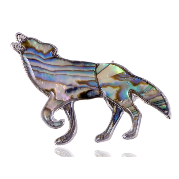 Howling Native Mountain Indian Wolf Coyote Profile King Abalone Shell Pin Brooch