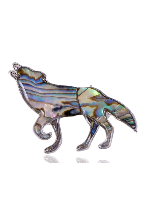 Howling Native Mountain Indian Wolf Coyote Profile King Abalone Shell Pin Brooch