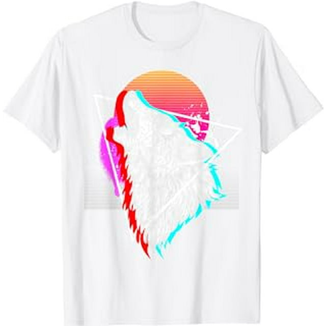 Howling Wolf Animal Sunset 80s Aesthetic 90s Art Vaporwave T-Shirt ...