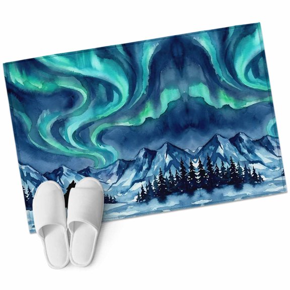 Howling Wolf Bathroom Rug Washable 2x3 Entryway Rug Non Slip Boho Sky Boho Navy Turquoise Snowy Rustic Front Door Mat Low Pile Indoor Doormat Throw Floor Carpet for Kitchen Bedroom Entrance