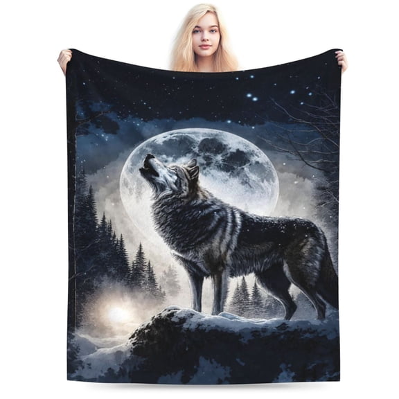 Howling Wolf Blanket , Cool Wolf Themed Design Printed Throw Blankets , Chair Sofa, Warm Soft Cozy Blanket 50x40