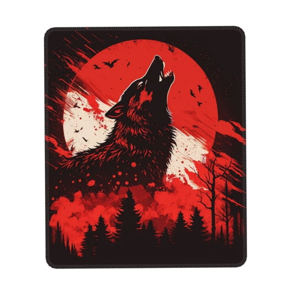 Howling Wolf Blood Red Moon Cool Gaming Mouse Pad 10 x 12 inch Rectangle Computer Mousepad Mat Non-Slip Rubber Base for Office Laptop PC