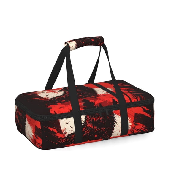 Howling Wolf Blood Red Moon Cool Insulated Casserole Carrier for Hot Cold Food, Bakeware Potluck Thermal Lunch Bag for Lasagna, Parties, Tailgating