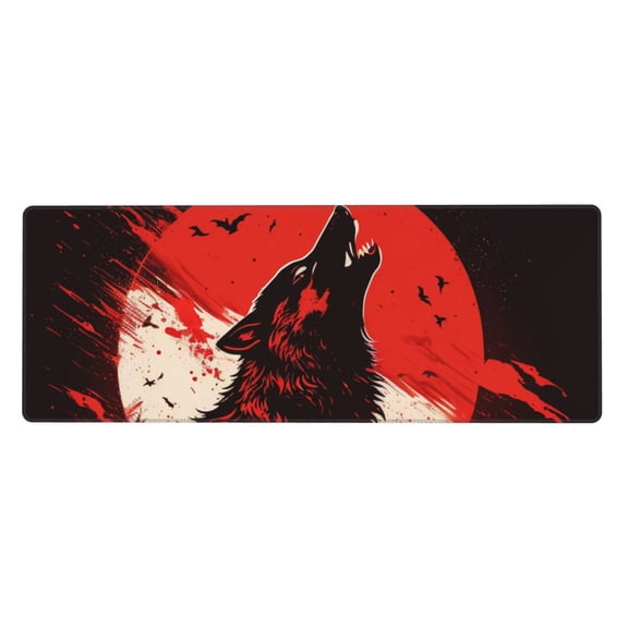 Howling Wolf Blood Red Moon Cool Mouse Pad Extended Large Gaming Mousepad Non-Slip Rubber Big Keyboard Desk Mat 31.5 X 11.8 Inch