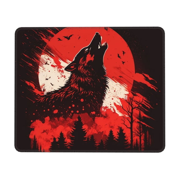 Howling Wolf Blood Red Moon Cool Mouse Pad Non-Slip Rubber Gaming Mousepad Rectangle for Computers Laptop 10 x 12 inch