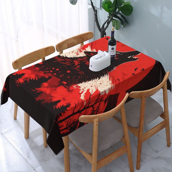 Howling Wolf Blood Red Moon Cool Rectangular Tablecloth 54"x 72" Waterproof Rectangle Table Cover Cloth for Kitchen Dining Room Picnic Home Party