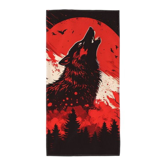 Howling Wolf Blood Red Moon Cool Soft Bath Towel 12x24 for Beach, Pool, Travel, Gym Quick-Dry Sport Hand Face Wash Cloth