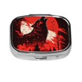 thumbnail image 1 of Howling Wolf Blood Red Moon Cool Square Pill Box 2 Compartment Pill Case Medicine Organizer Decorative Gift for Purse Pocket, 1 of 5