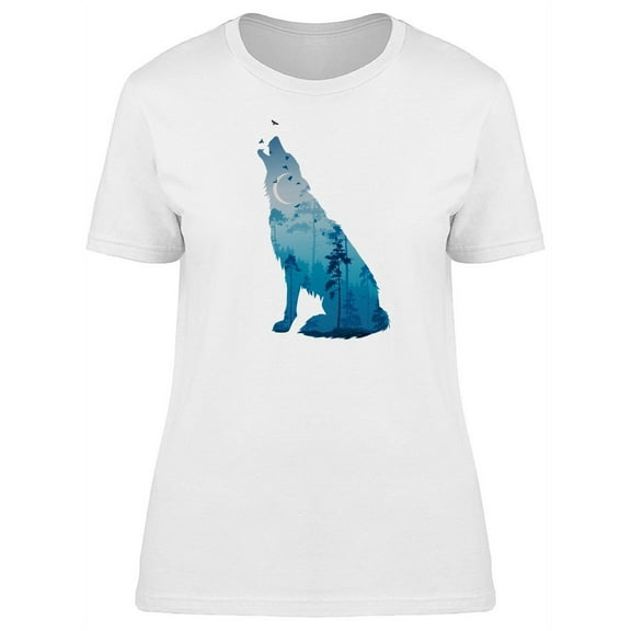 Howling Wolf Blue Landscape T-Shirt Women -Image by Shutterstock, Female Large