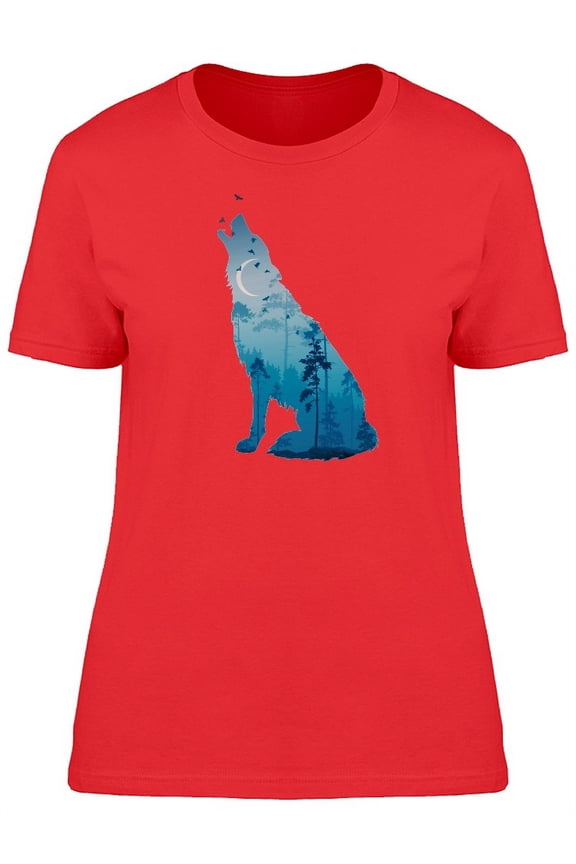 Howling Wolf Blue Landscape T-Shirt Women -Image by Shutterstock, Female XX-Large