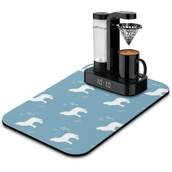 Howling Wolf Coffee Maker Mat - Absorbent 4-Layer Non-Slip Coffee Station Mat for Espresso Machine, 15.7 x 23.6 Inch, Wolf and Moon Design