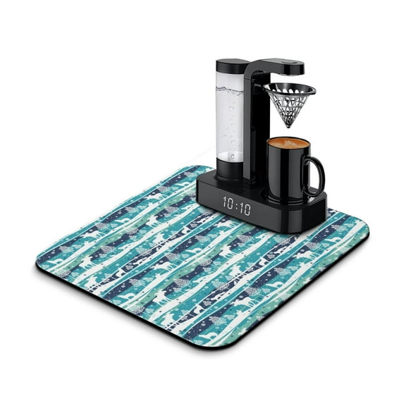 Howling Wolf Coffee Maker Mat - Absorbent 4-Layer Non-Slip Coffee Station Mat for Espresso Machine, 15.7 x 23.6 Inch, Wolf and Moon Design