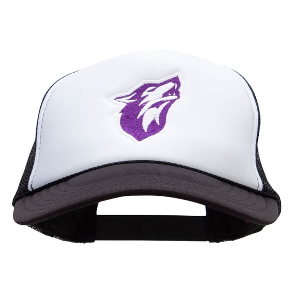 Howling Wolf Embroidered Two Tone Polyester 5 Panel Foam Front Mesh Back Cap - Black White OSFM