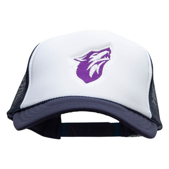 Howling Wolf Embroidered Two Tone Polyester 5 Panel Foam Front Mesh Back Cap - Navy White OSFM