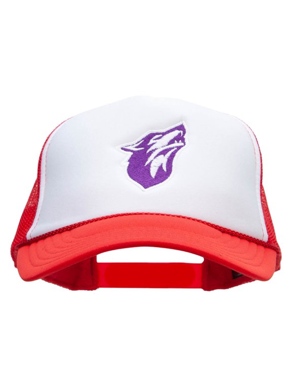 Howling Wolf Embroidered Two Tone Polyester 5 Panel Foam Front Mesh Back Cap - White Red OSFM