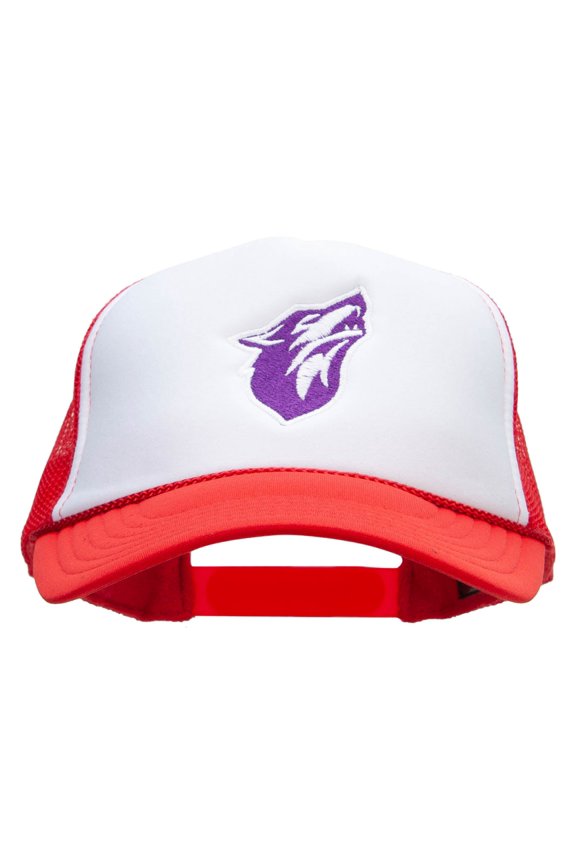 Howling Wolf Embroidered Two Tone Polyester 5 Panel Foam Front Mesh Back Cap - White Red OSFM