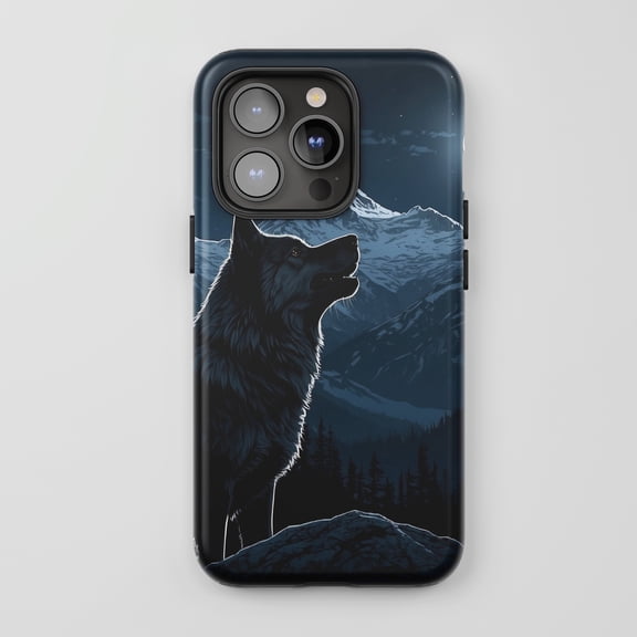 Howling Wolf For All iPhone Series Protective Phone Case Mountain Night Dark Blue