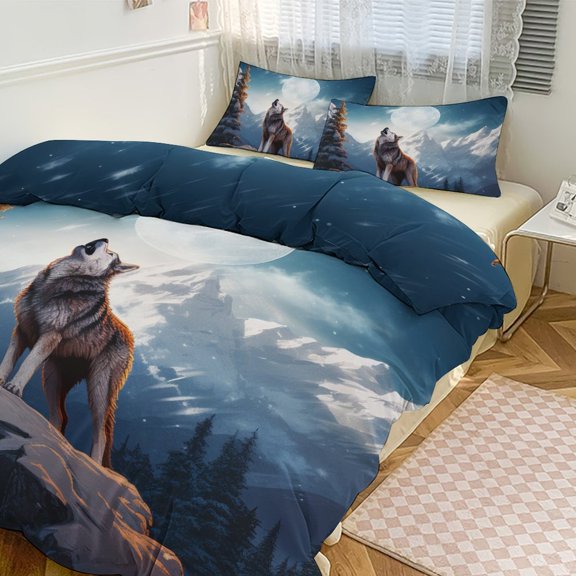 Howling Wolf Full Moon Bedding Sets Twin Duvet Cover 3 Piece Cute Bed Set for Boys Girls Kid