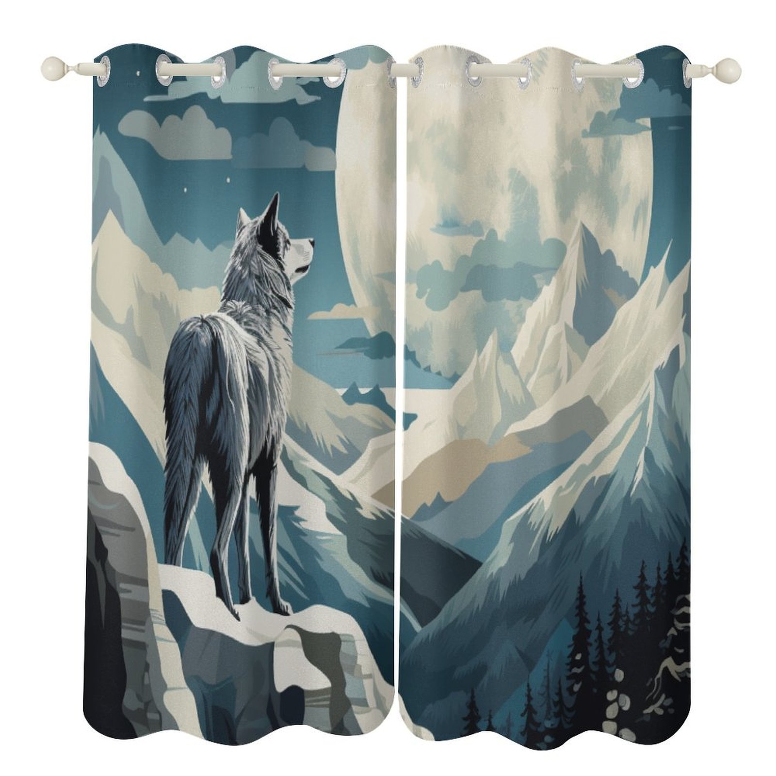 Window Howling Howling Wolf Full Moon Modern Window for Living Room Curtains for Child ...