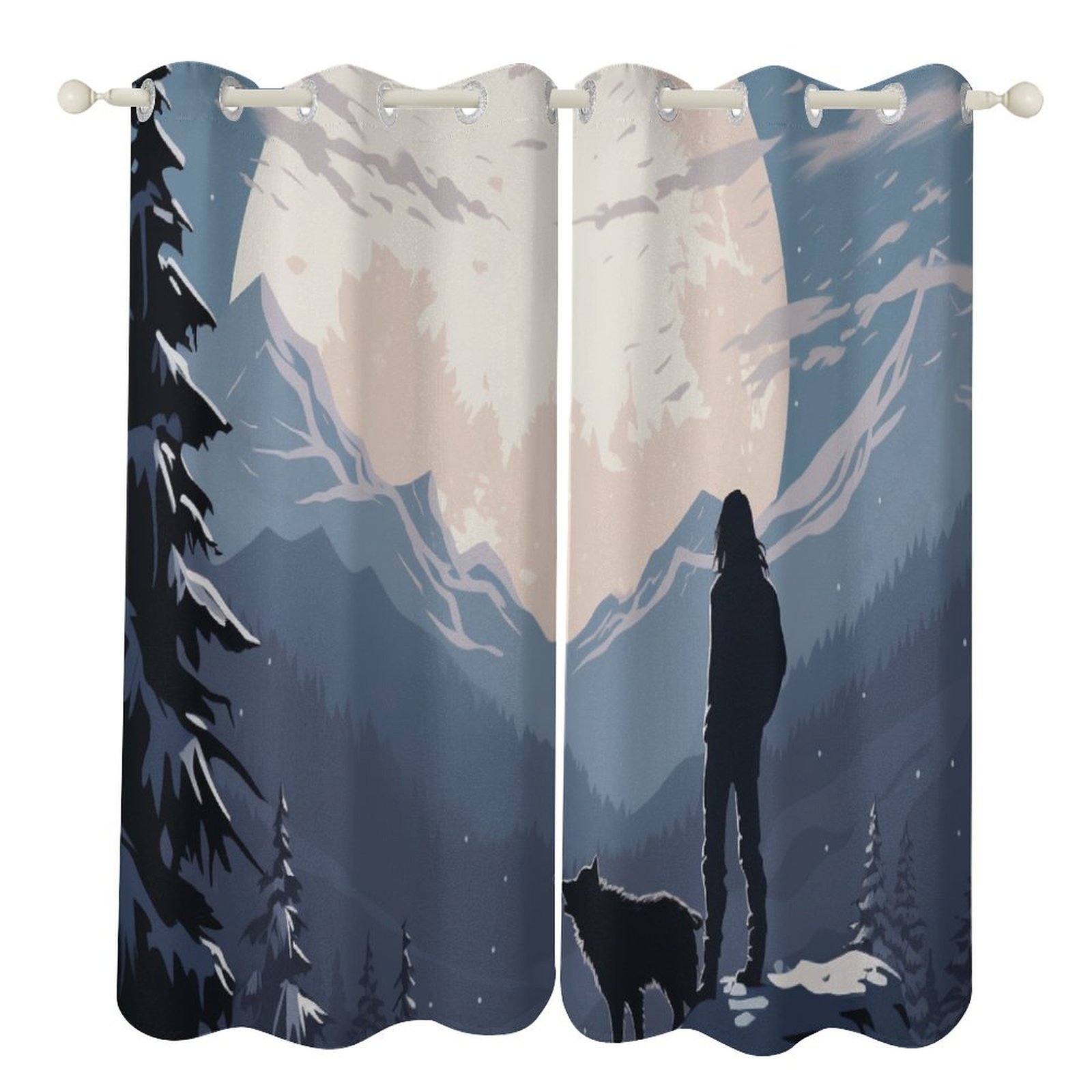 Window Howling Howling Wolf Full Moon Modern Window for Living Room Curtains for Child ...
