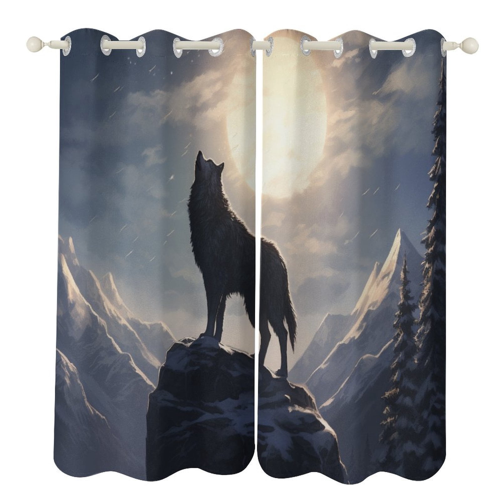 Window Howling Howling Wolf Full Moon Modern Window for Living Room Curtains for Child ...