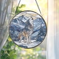 thumbnail image 1 of Howling Wolf Glass Suncatcher, Round Mountain Scene, Wilderness Animal, 7.9 in, 1 of 3