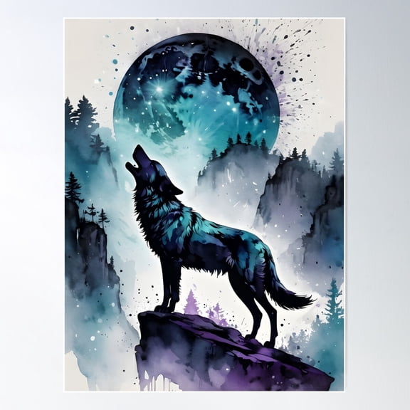 Howling Wolf Ink Art On Moonlit Forest Poster Wall Art Modern Wall Decor For Living Room Bedroom Art