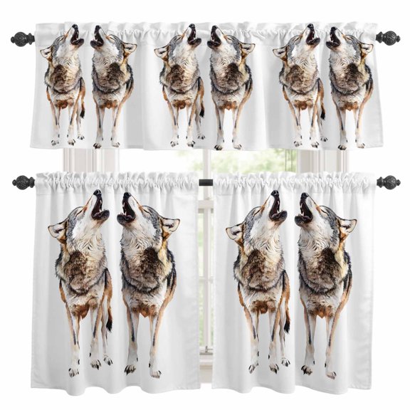 Howling Wolf Kitchen Curtains Valances and Tiers Set of 3 Tier Curtains and Valance with Rod Pocket for Small Windows, 27.5"x24"
