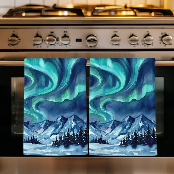 Howling Wolf Kitchen Towels Set of 1, Boho Sky Boho Navy Turquoise Snowy Rustic Absorbent Dish Towels for Kitchen, Microfiber Hand Towel, Quick Drying Tea Towel for Cleaning Decorative Dishcloths